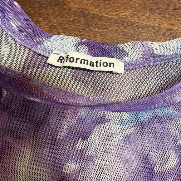 Reformation Sheer Mesh Floral Crop Top XS Purple Fairy‎ Stretch Y2K Grunge Boho - Picture 8 of 10